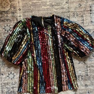 Sparkle sequin puff sleeve top size S
